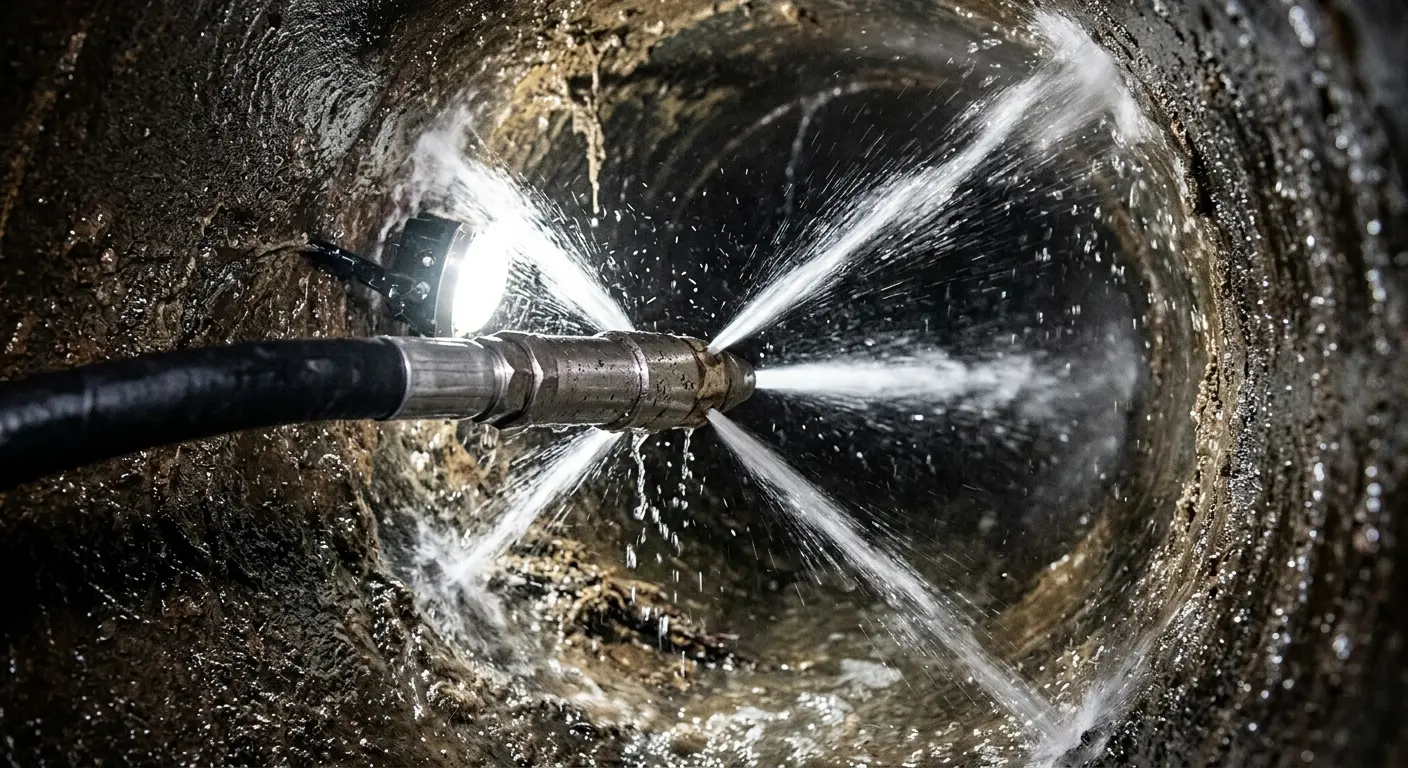 High-pressure hydro jetting nozzle cleaning sewer pipe for Trenchless Sewer Repair in Shippensburg